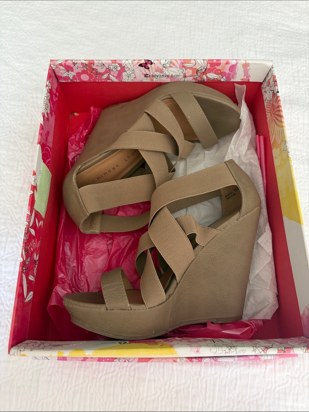 Chinese Laundry Taupe Elastic Strap platform Wedge Sandals